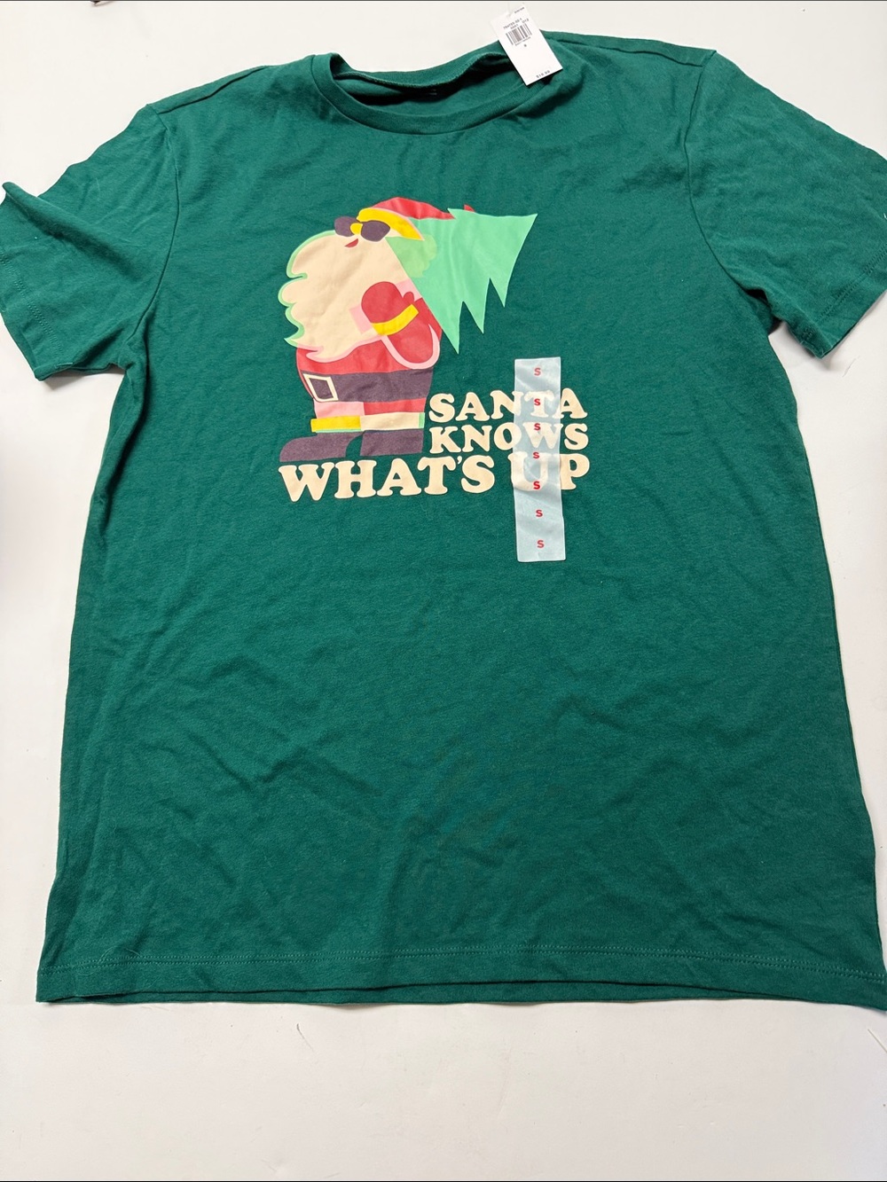 Old Navy Green Holiday Graphic T-Shirt - Santa Knows What's Up